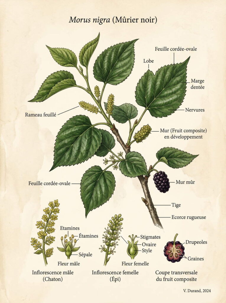 Illustration morus nigra botanique