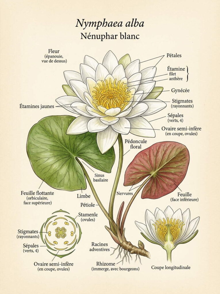 Illustration botanique Nymphaea alba