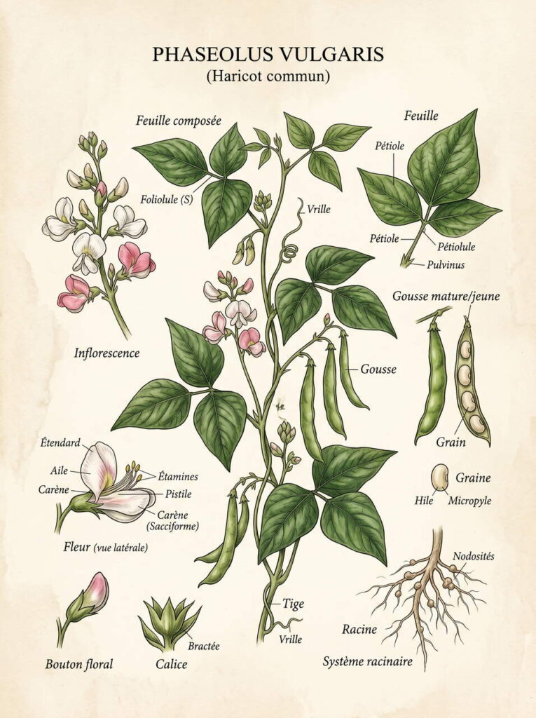 Illustration botanique du haricot Phaseolus vulgaris illustration