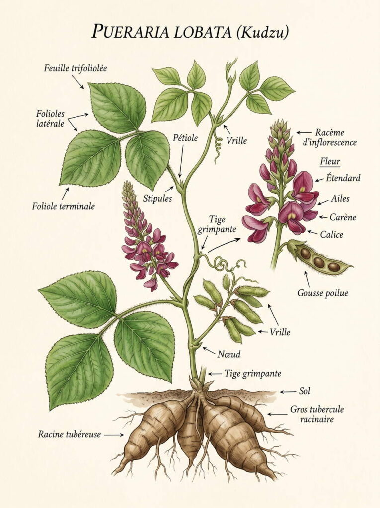 Pueraria lobata illustration éducative
