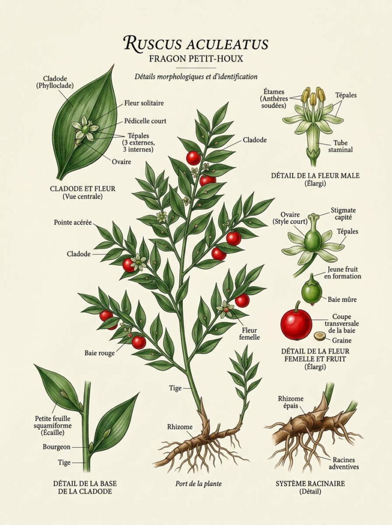 Illustration botanique ruscus