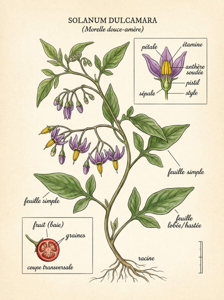 Illustration botanique de Solanum dulcamara Solanum dulcamara illustré