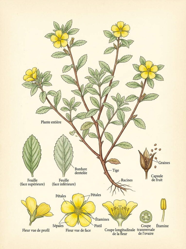 Illustration botanique de Turnera diffusa Turnera diffusa illustration détaillée