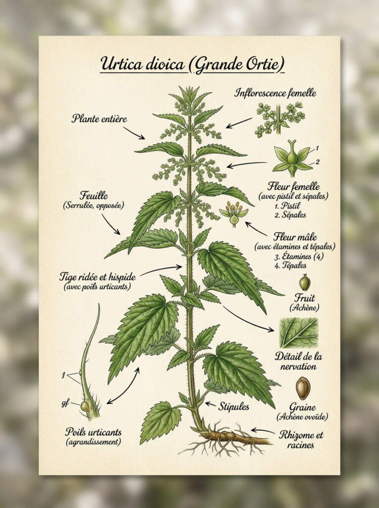 Détails botanique de l'urtica dioica