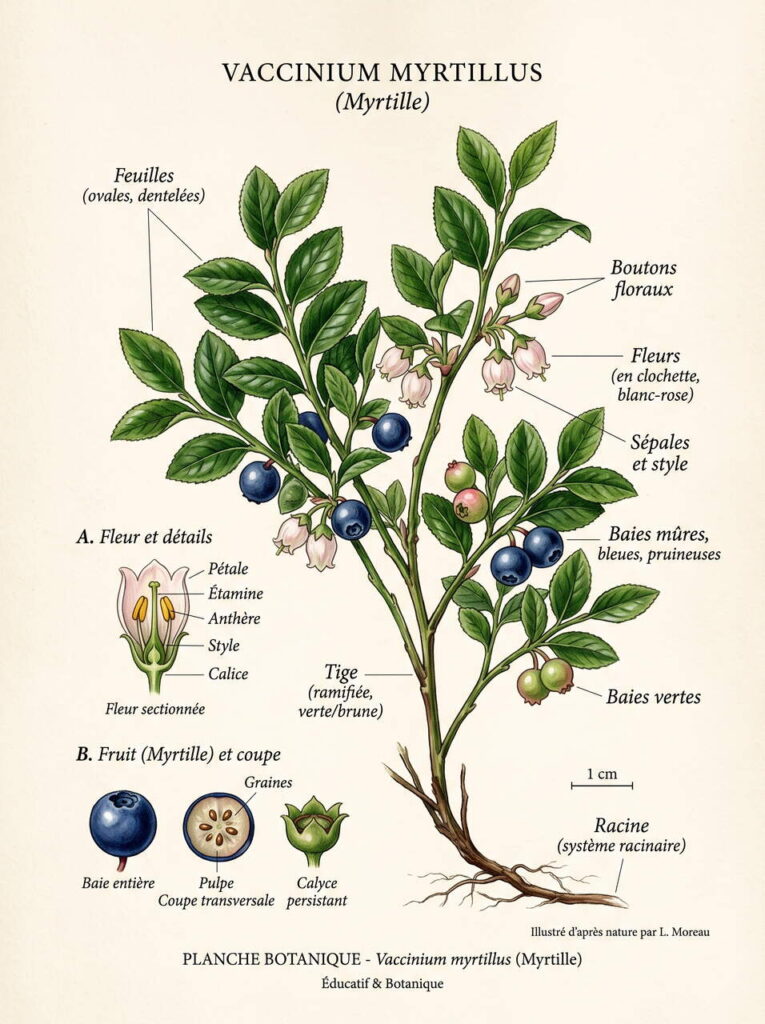 Illustration botanique de myrtille