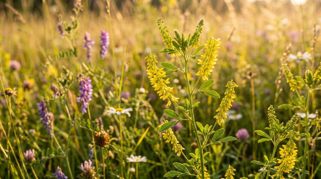 Fleurs de mélilot officinal en prairie Fleurs de mélilot officinal