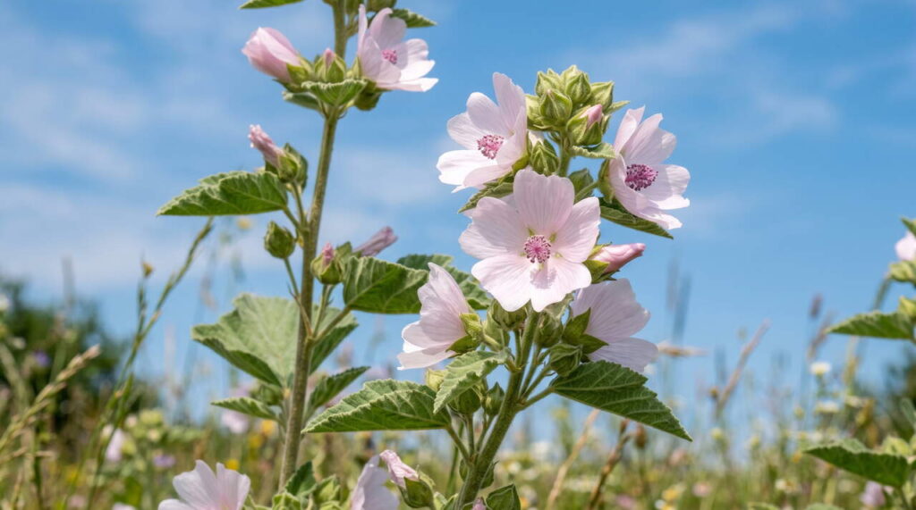 Vue rapprochée de la plante Althaea officinalis Plante médicinale Althaea officinalis