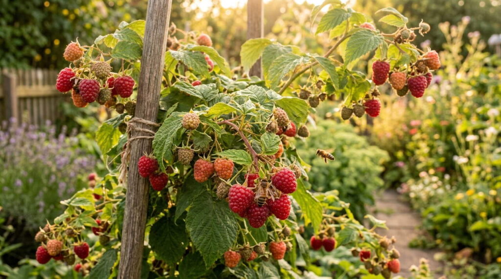 Plante de framboisier au jardin Plante de framboises en fleurs