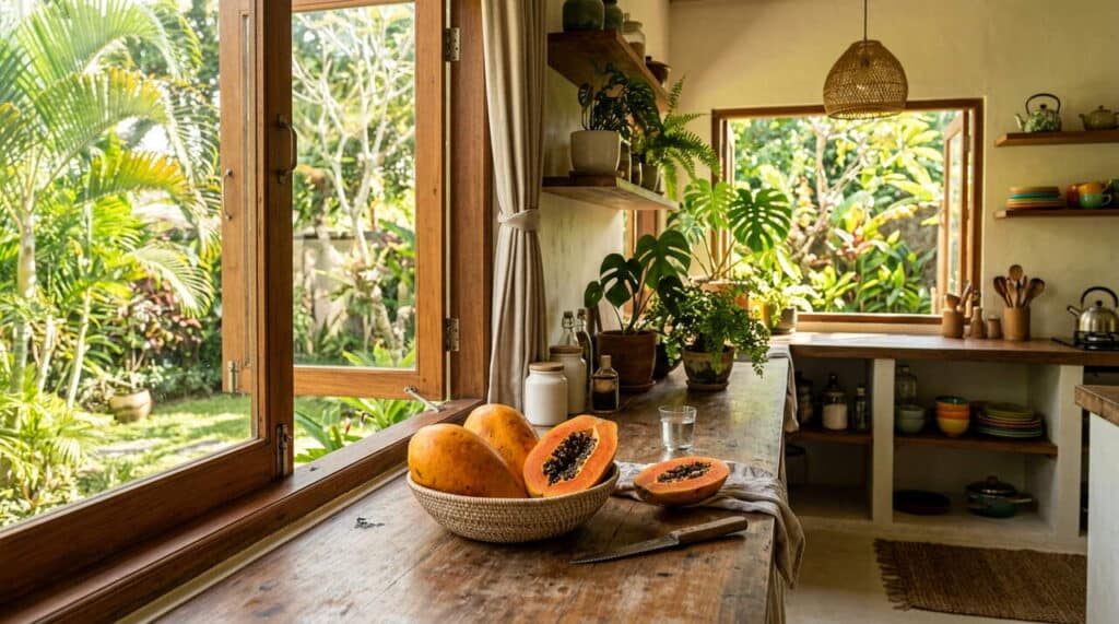 Cuisine tropicale avec des papayes Cuisine avec papayes fraîches