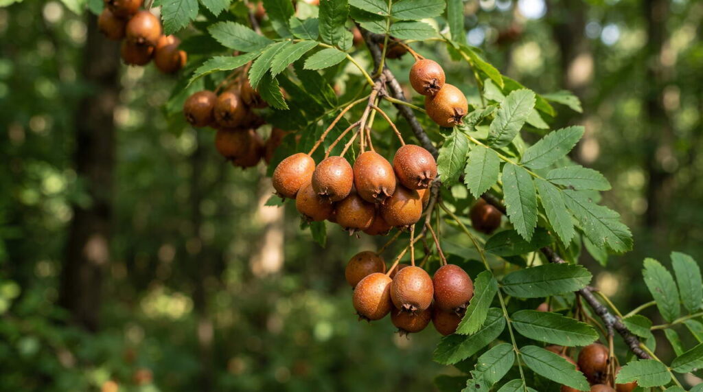 Fruits de sorbus domestica en gros plan Fruits sorbus domestica sur branches