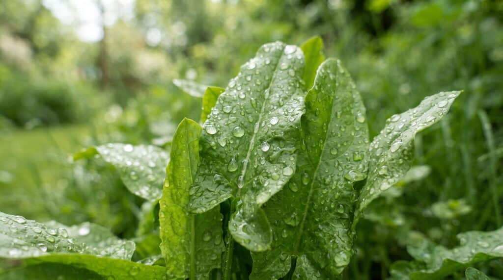 Raindrops on rumex acetosa