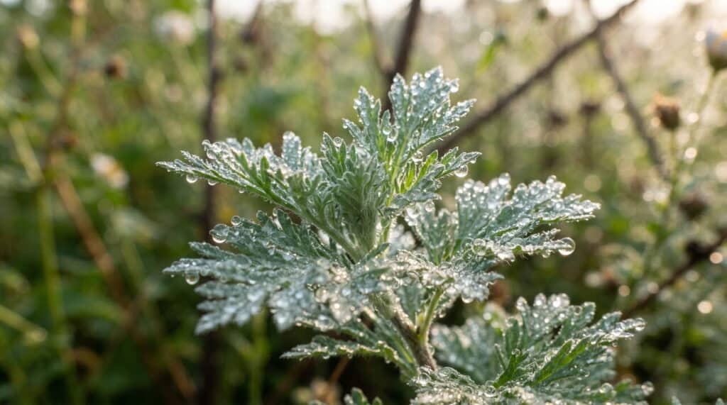 Gros plan sur feuilles d'artemisia