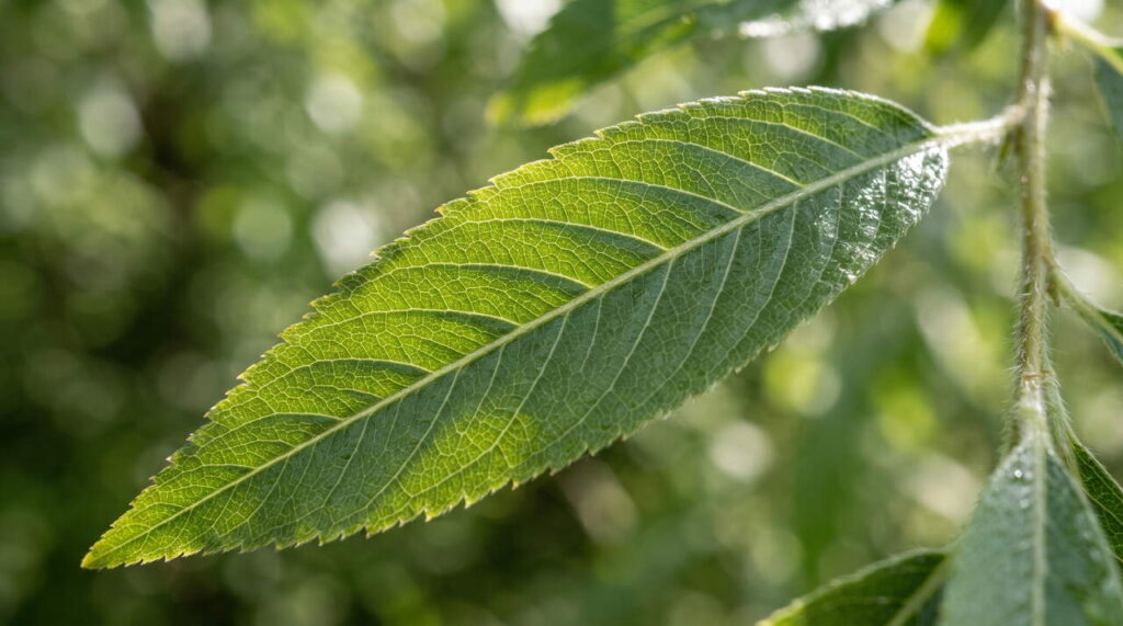 Feuille de Salix alba en gros plan