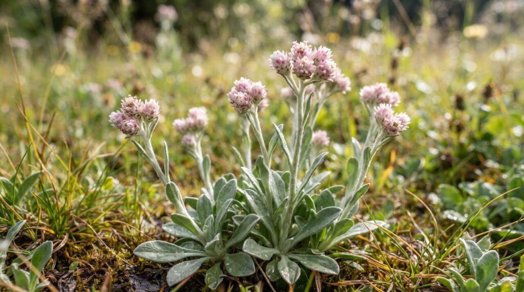 Gros plan sur les fleurs d'Antennaria dioica Antennaria dioica dans son habitat
