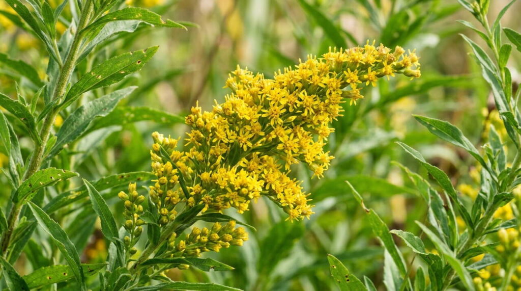 Gros plan sur les fleurs de Solidago