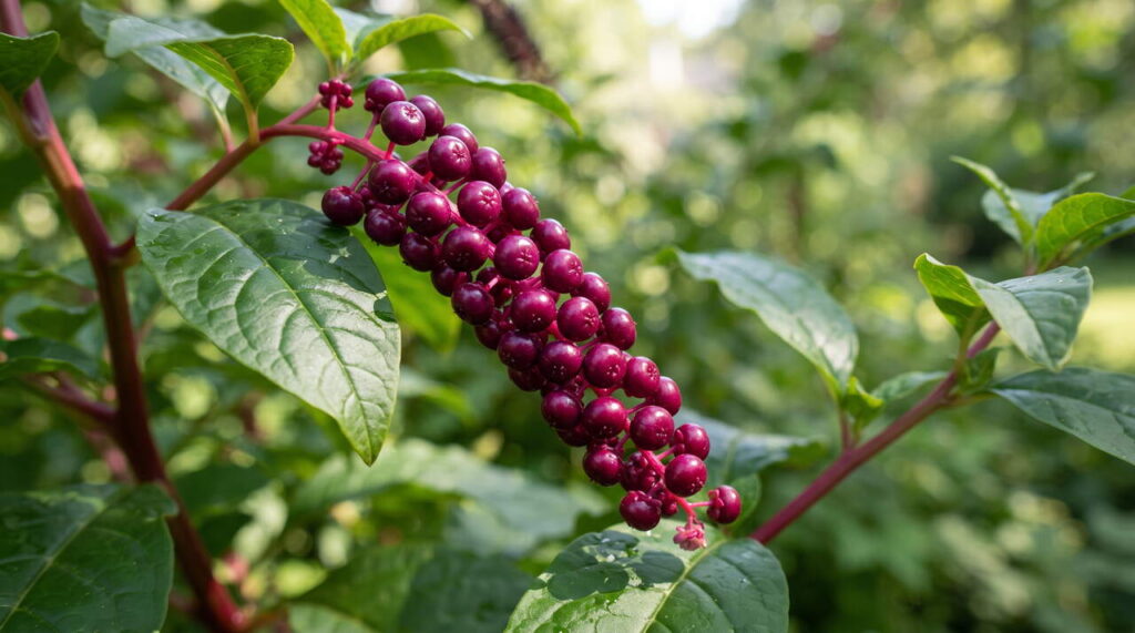 Gros plan sur phytolacca americana Phytolacca americana en gros plan