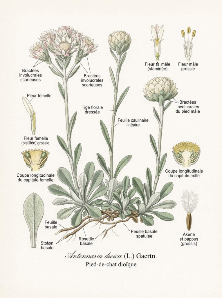 Illustration botanique d'Antennaria dioica Antennaria dioica
