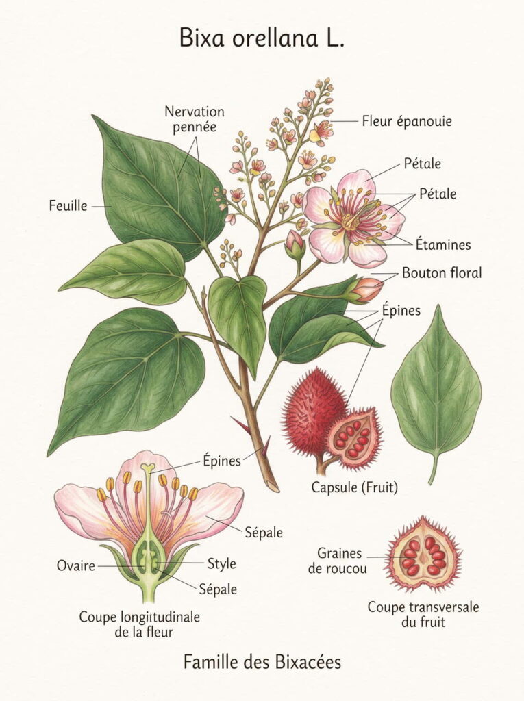 Illustration botanique de bixa orellana Illustration bixa orellana