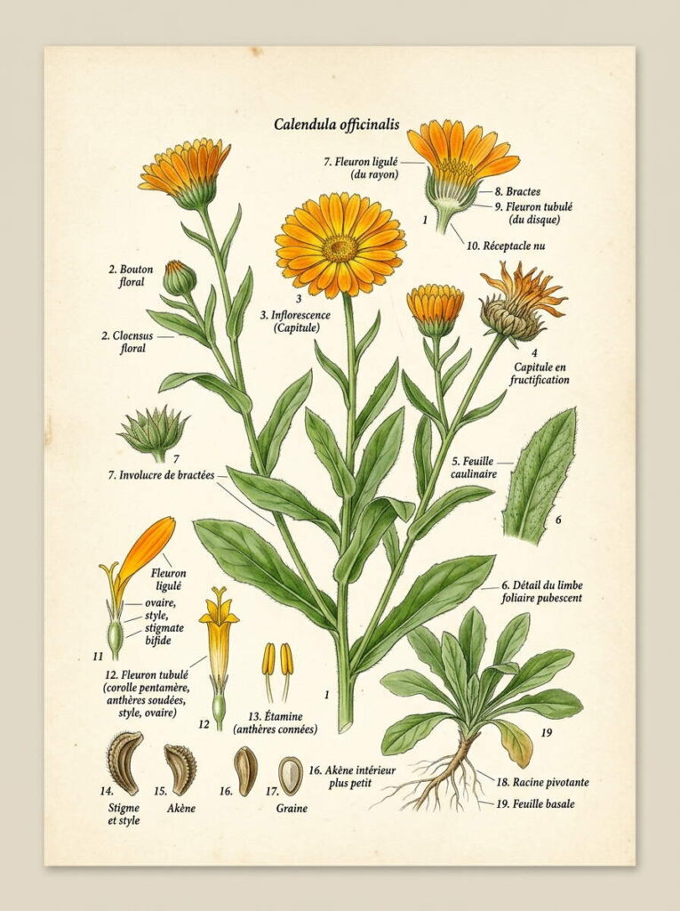 Illustration botanique de calendula