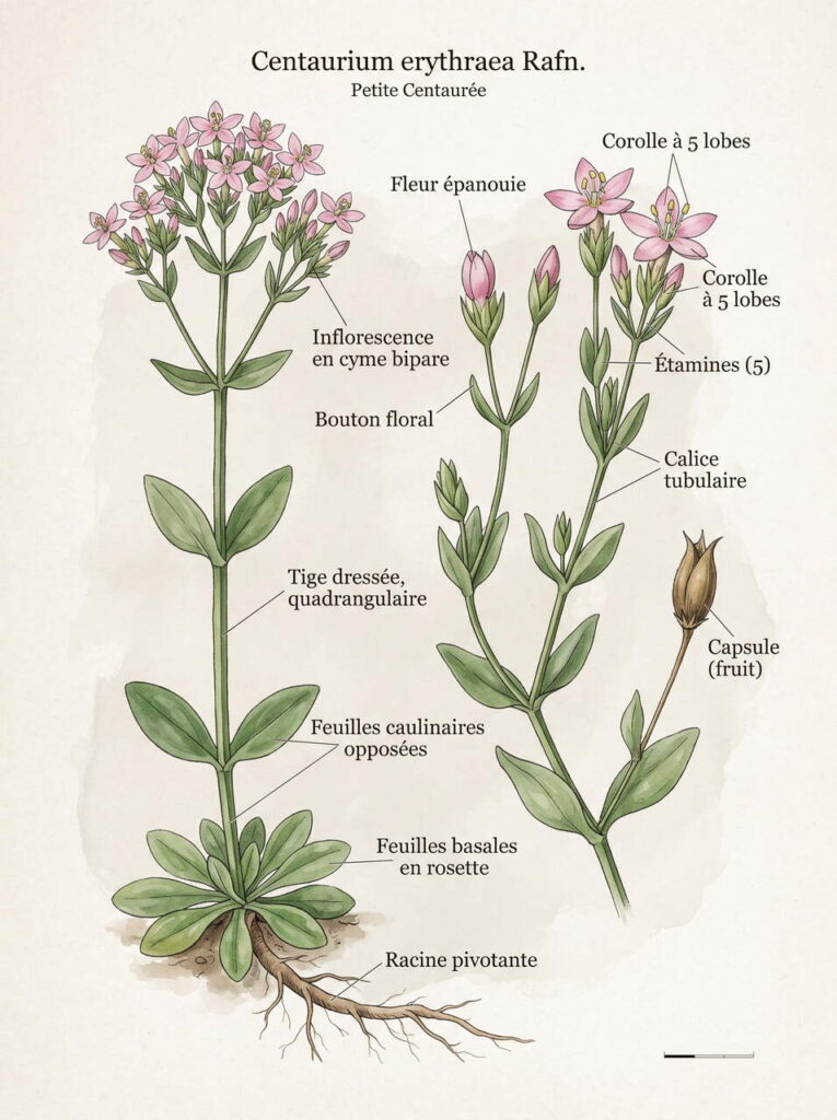 Illustration botanique de centaurée Illustration centaurée étiquetée