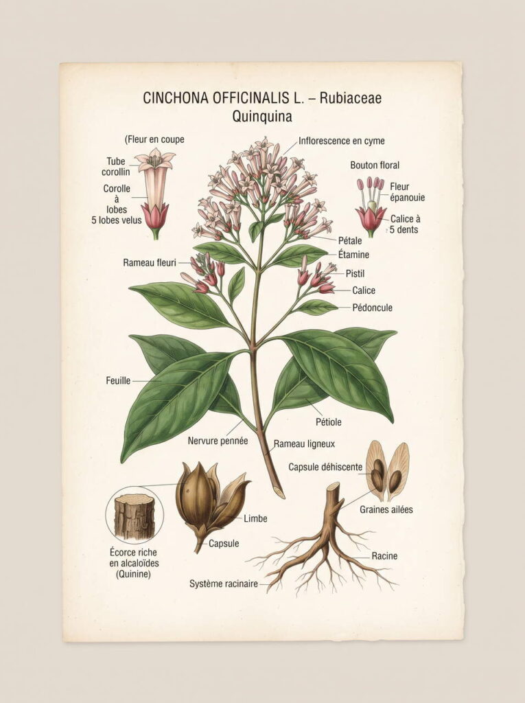 Détails botaniques de cinchona officinalis Plante médicinale cinchona officinalis