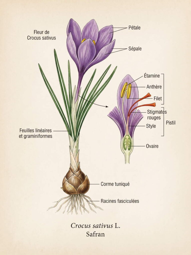 Illustration botanique du crocus sativus Crocus sativus en illustration