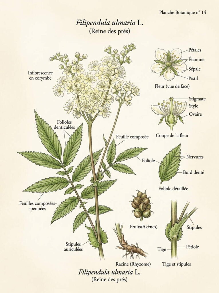 Illustration botanique de Filipendula Plante médicinale