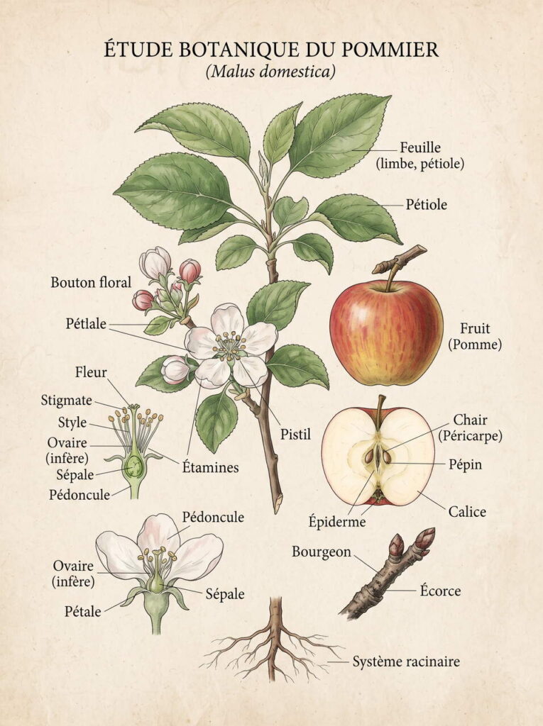 Illustration botanique de malus domestica Illustration botanique malus domestica