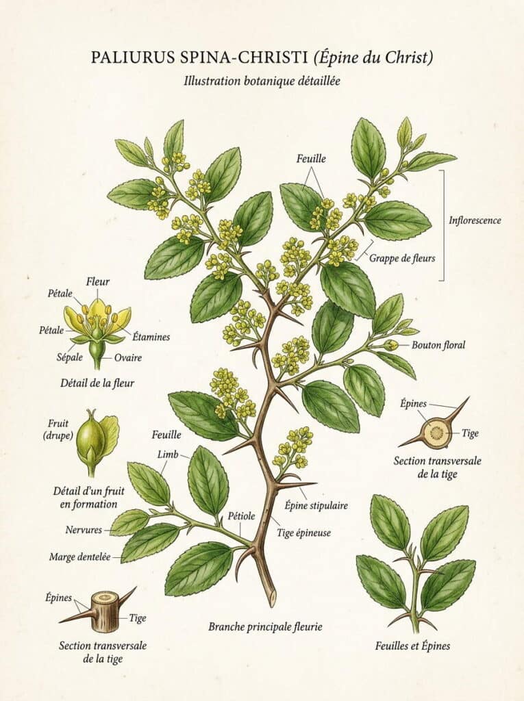 Illustration botanique de paliurus Botanique paliurus épine-christi