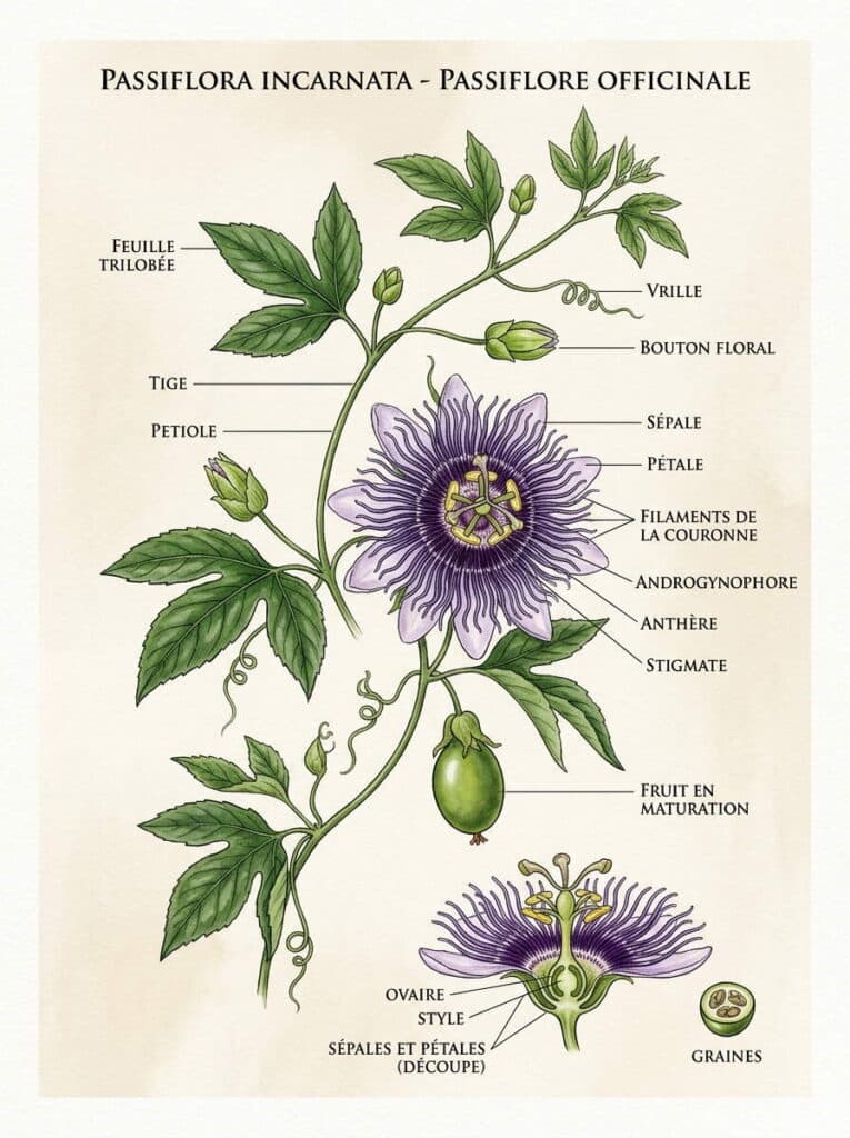 Illustration botanique de la passiflore Illustration botanique passiflora incarnata