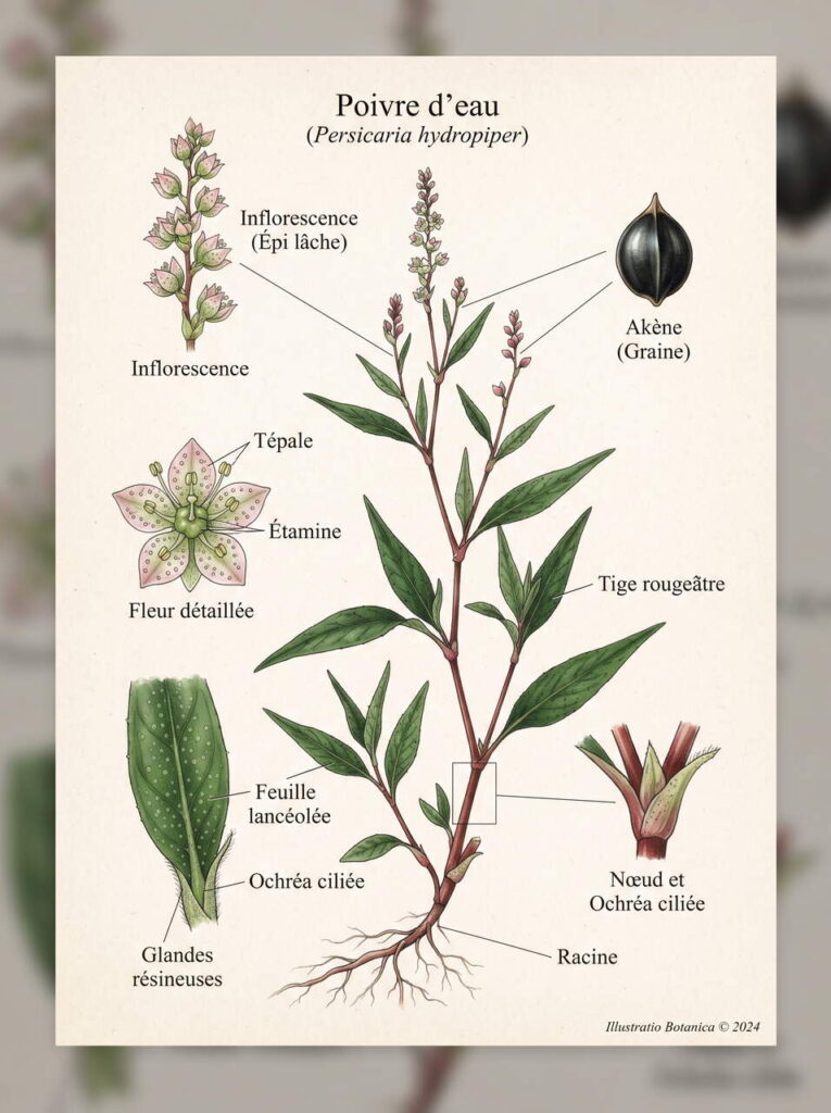 Illustration botanique du persicaria hydropiper Illustration botanique persicaria