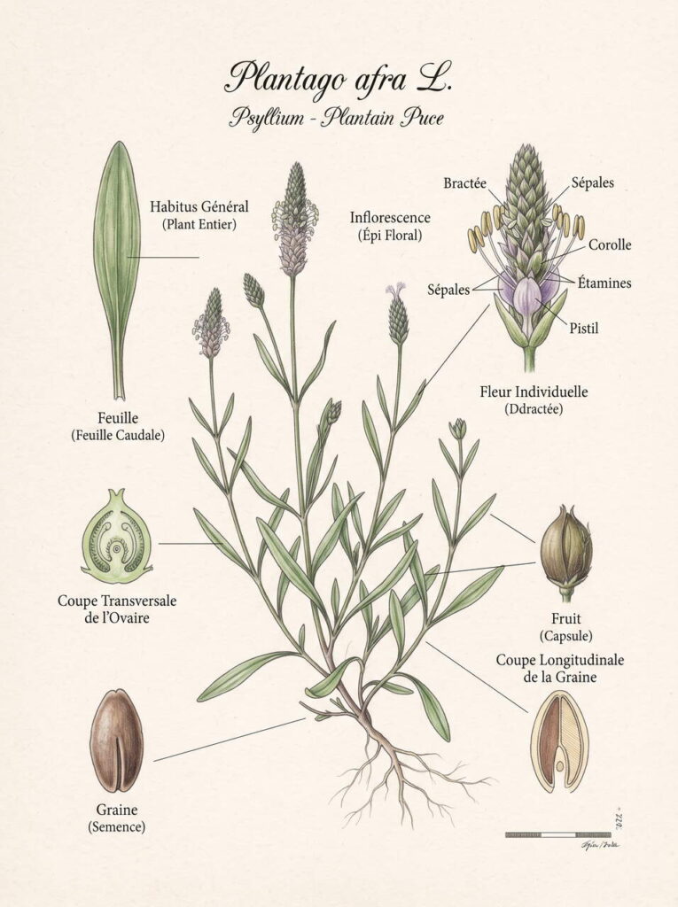 Illustration botanique de plantago afra Illustration plantago afra
