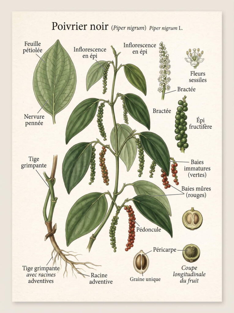 Illustration botanique du poivre
