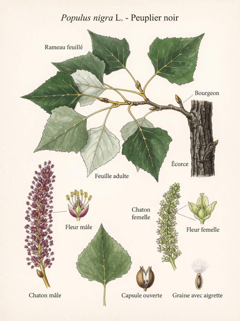 Illustration botanique de Populus nigra Illustration botanique Populus nigra