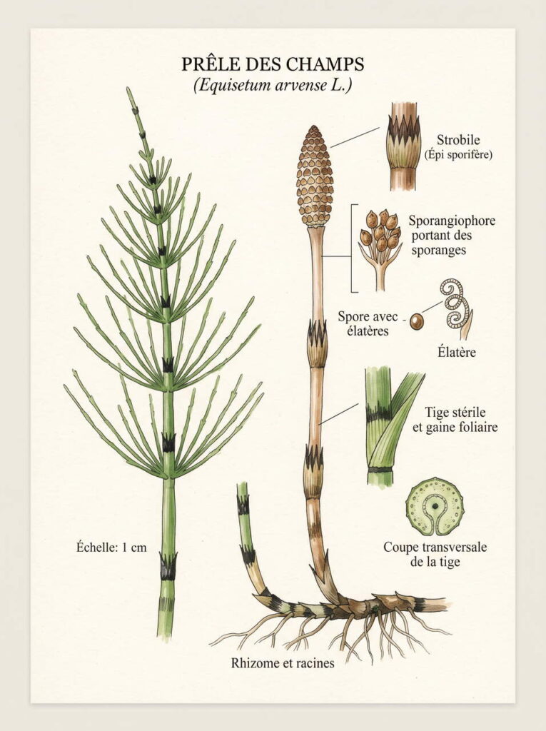 Illustration botanique de la prêle Illustration botanique de prêle