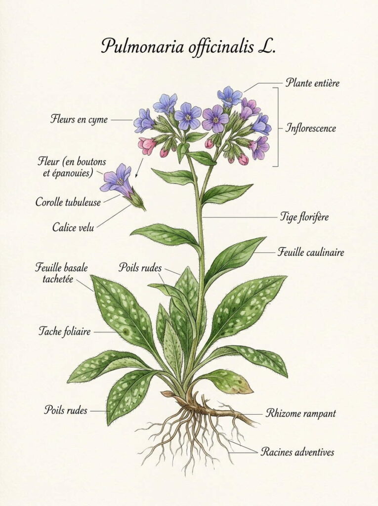 Illustration botanique de pulmonaria Illustration botanique pulmonaria