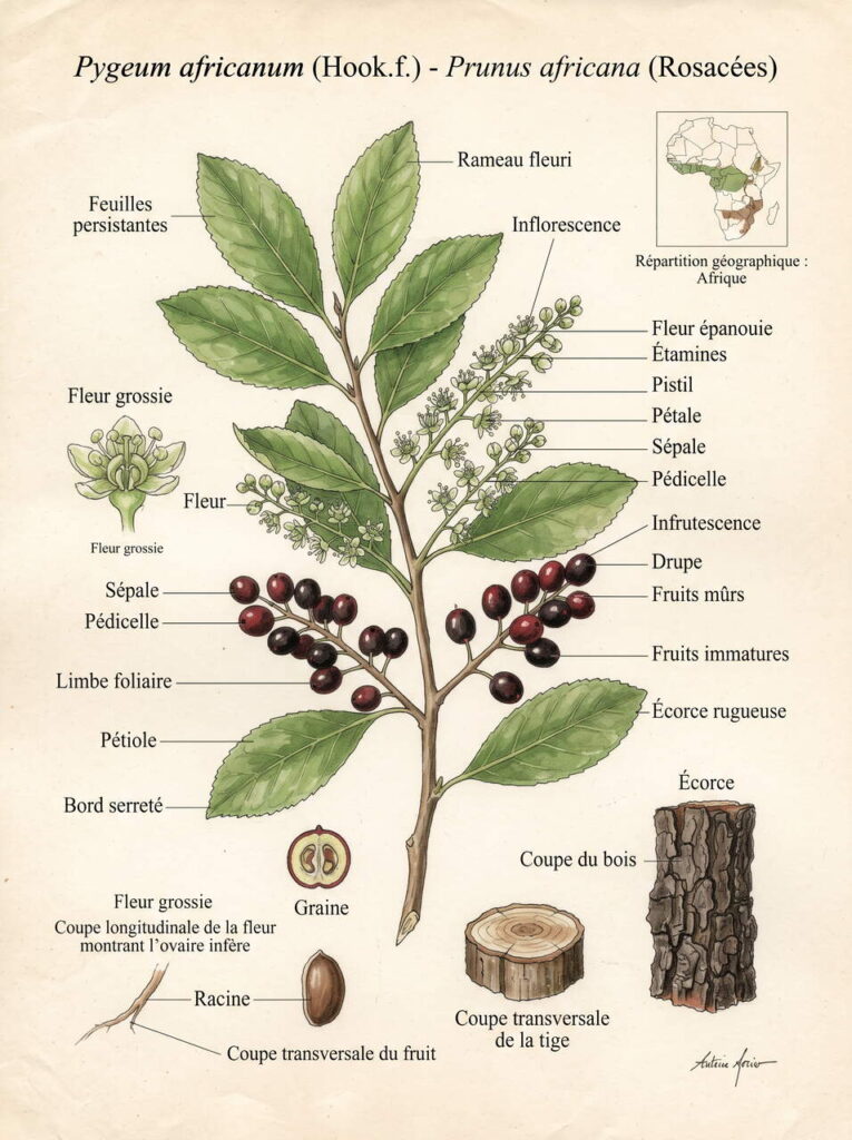 Illustration botanique de pygeum africanum Illustration botanique pygeum africanum