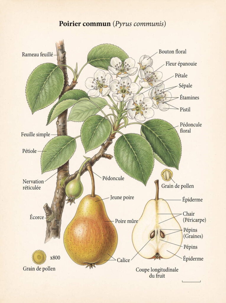 Illustration botanique de Pyrus communis Illustration botanique Pyrus communis