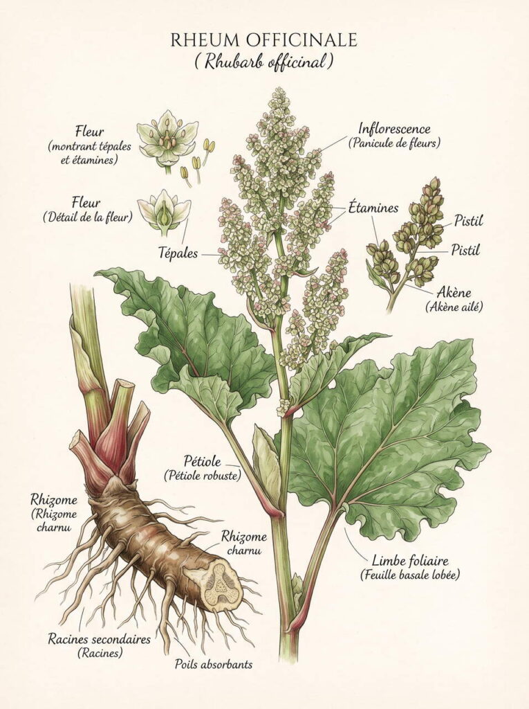 Illustration botanique de la rhubarbe La rhubarbe