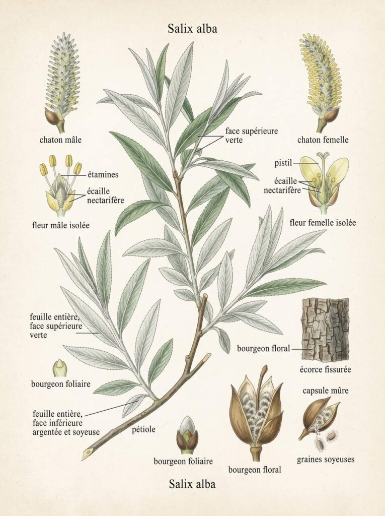 Détails botanique de Salix alba