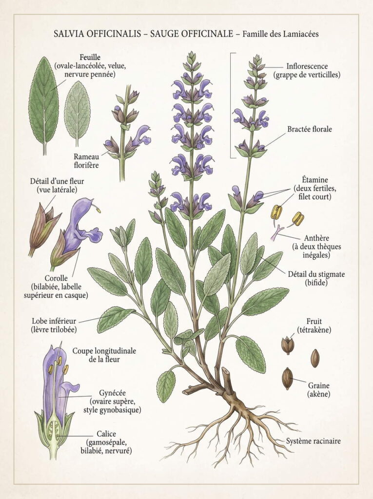 Sauge officinale illustration botanique