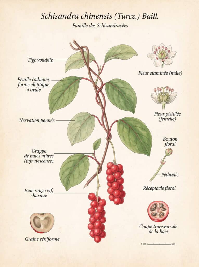Illustration botanique de schizandra Schisandra chinensis
