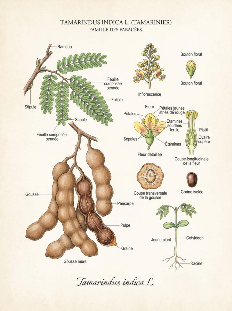 Illustration botanique de tamarinier Illustration botanique tamarinier