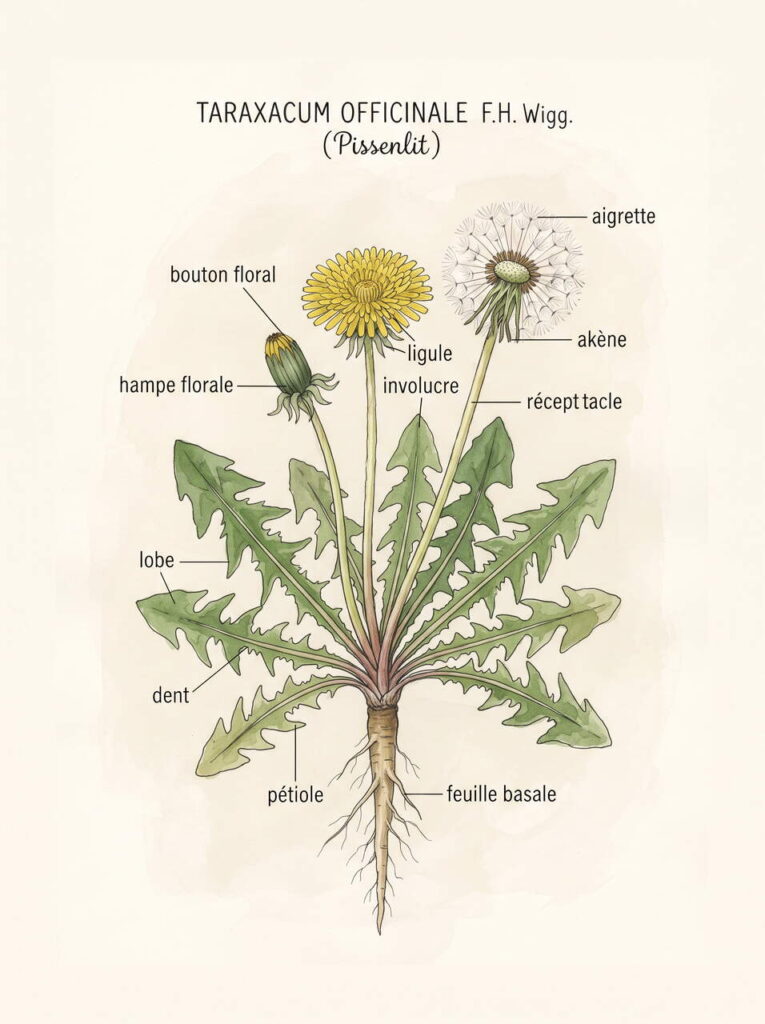 Illustration botanique du pissenlit Illustration botanique pissenlit