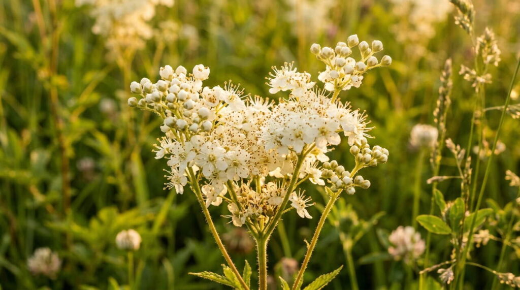 Gros plan de fleurs de reine-des-prés Détails des fleurs de reine-des-prés