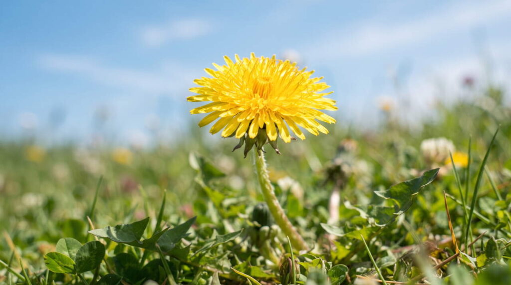 Pissenlit en fleur sous le ciel bleu Fleurs de pissenlit au printemps