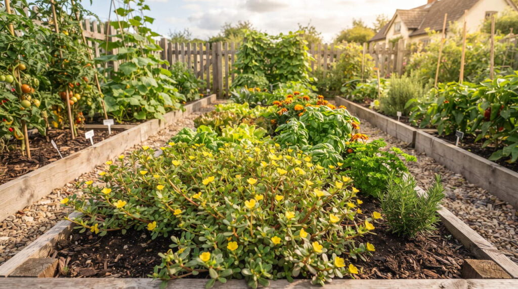 Pourpier maraîcher au jardin Pourpier maraîcher en pleine croissance