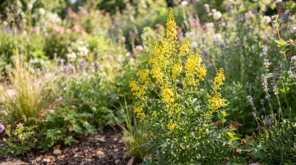 Fleurs de réséda jaune au jardin Réséda jaune en fleurs