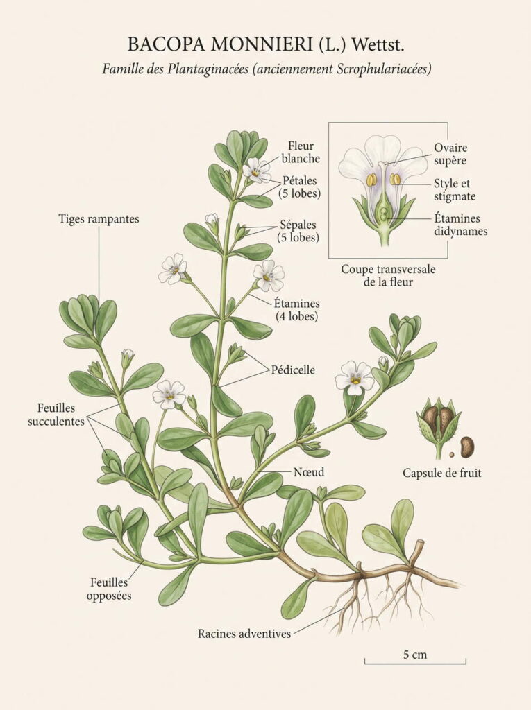 Illustration botanique Bacopa monnieri