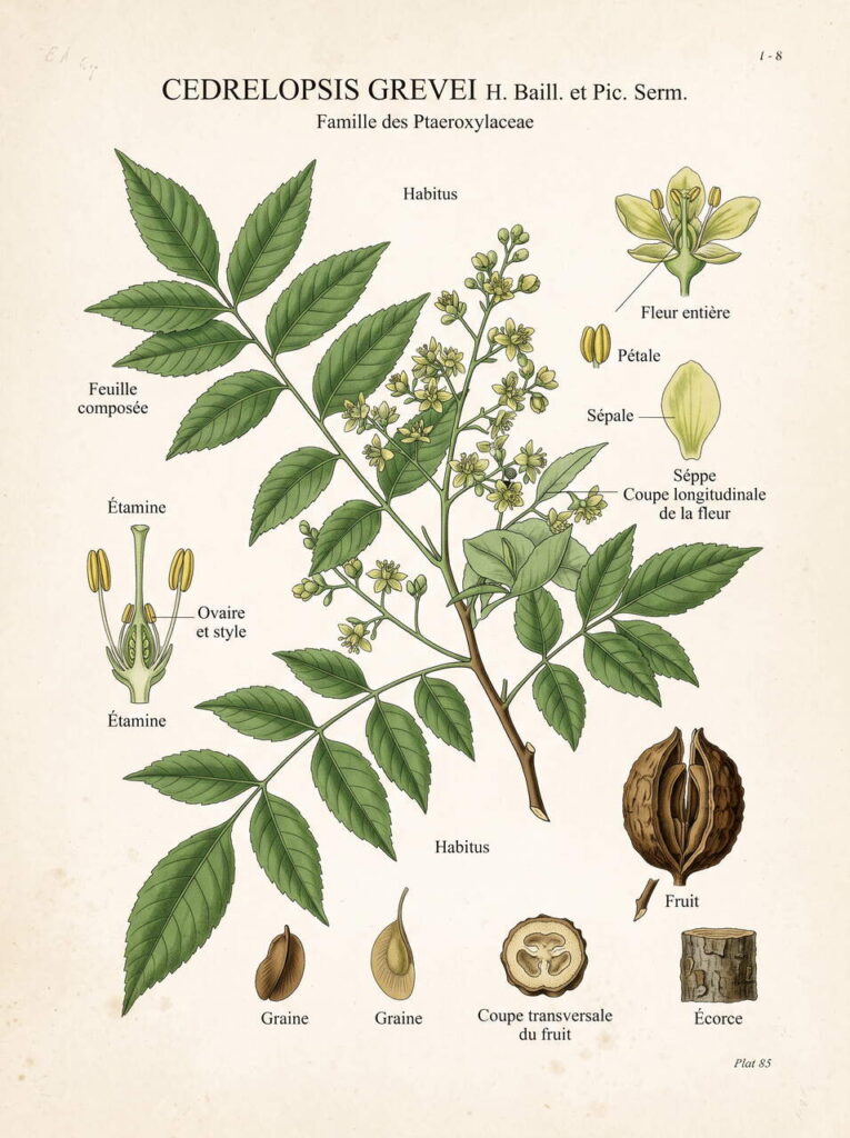 Illustration botanique de Cedrelopsis grevei Illustration botanique Cedrelopsis